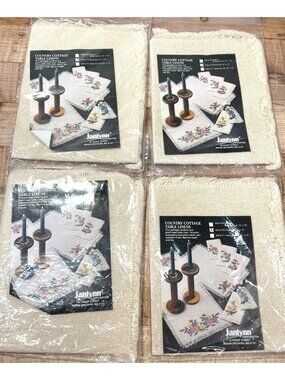 Country Cottage Polycotton 4 Placemat To Cross Stitch 19"x13" Janlynn